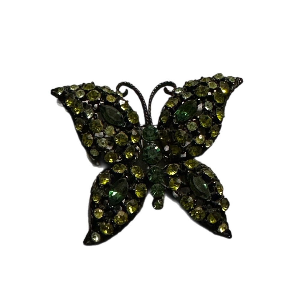 Sparkling Emerald Green Rhinestone Butterfly BroochPin Vintage Glamour Accessory